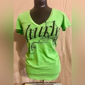 Vintage Hurley V-Neck Bright Green T-Shirt XS